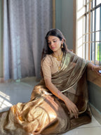 Grey Pure Tissue Silk Banarasi Crush Saree