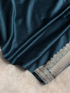 Teal Blue Mashru Katan Silk Banarasi Saree
