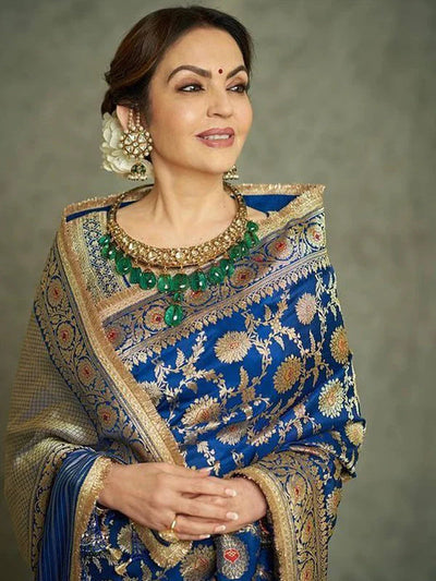 Nita Ambani Royal Blue Pure Katan Meenakari Jall Handloom Banarasi Silk Saree
