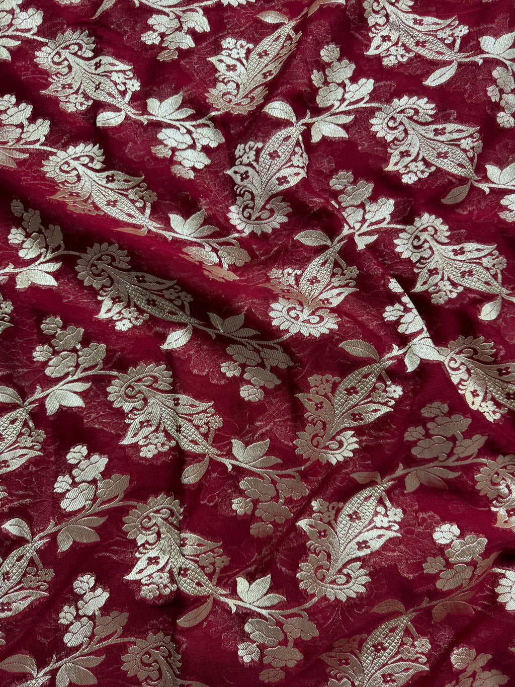 Maroon & Tusser Pure Khaddi Georgette Silk Banarasi Saree