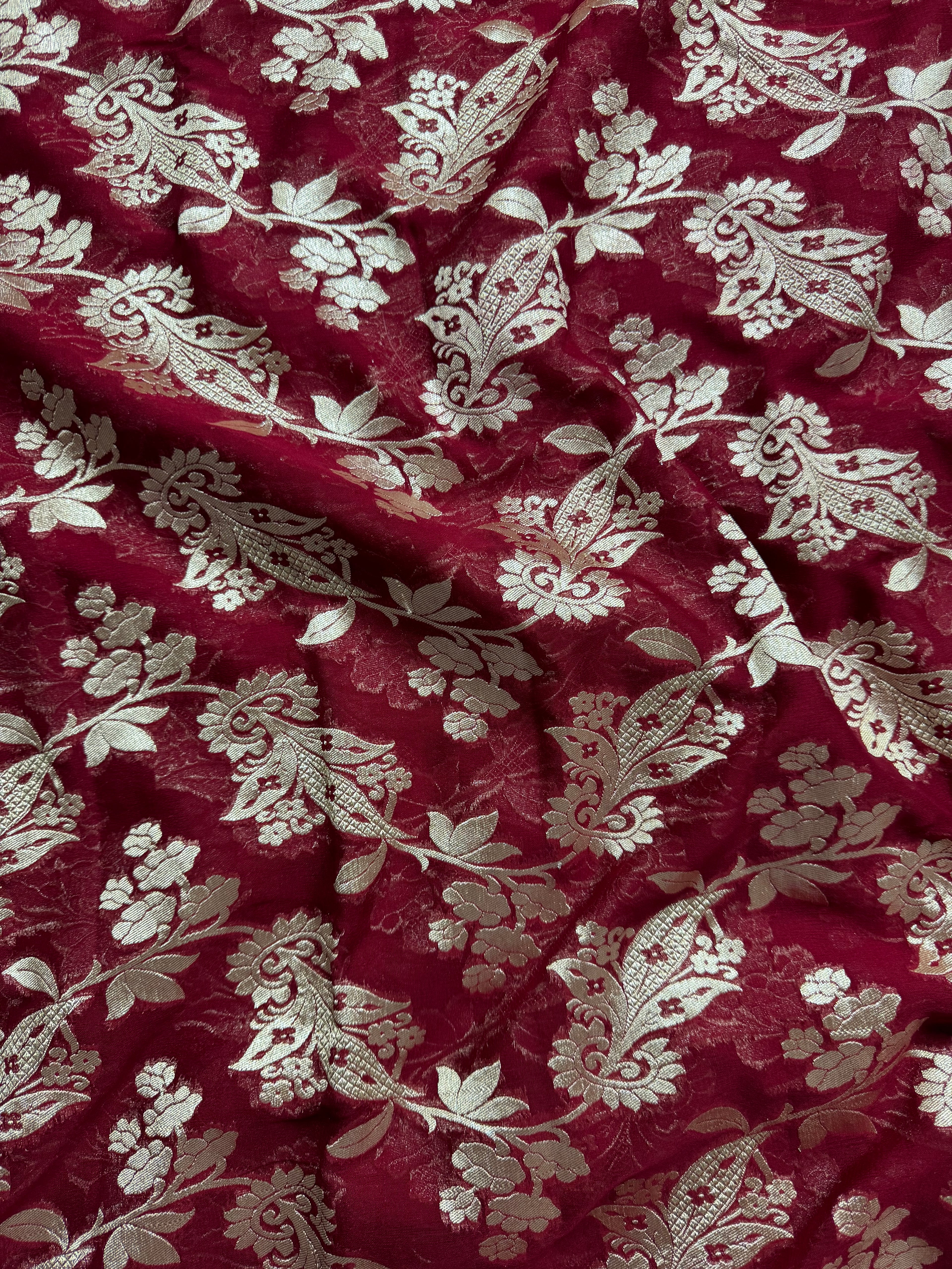 Maroon & Tusser Pure Khaddi Georgette Silk Banarasi Saree