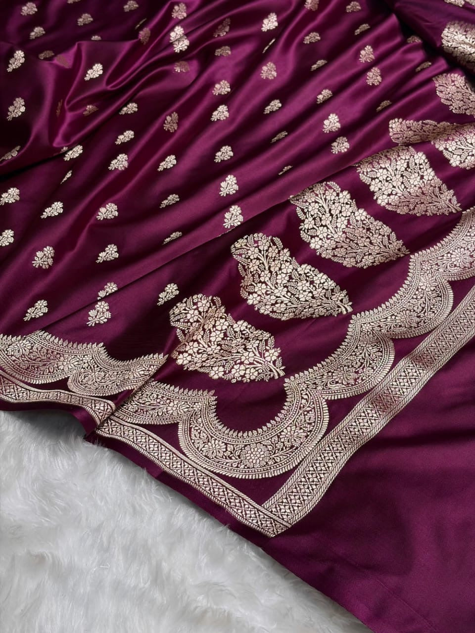 Magenta Mashru Katan Silk Banarasi Saree