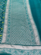Teal Green Pure Tusser Georgette With Floral Meenakari Jall Banarasi Saree