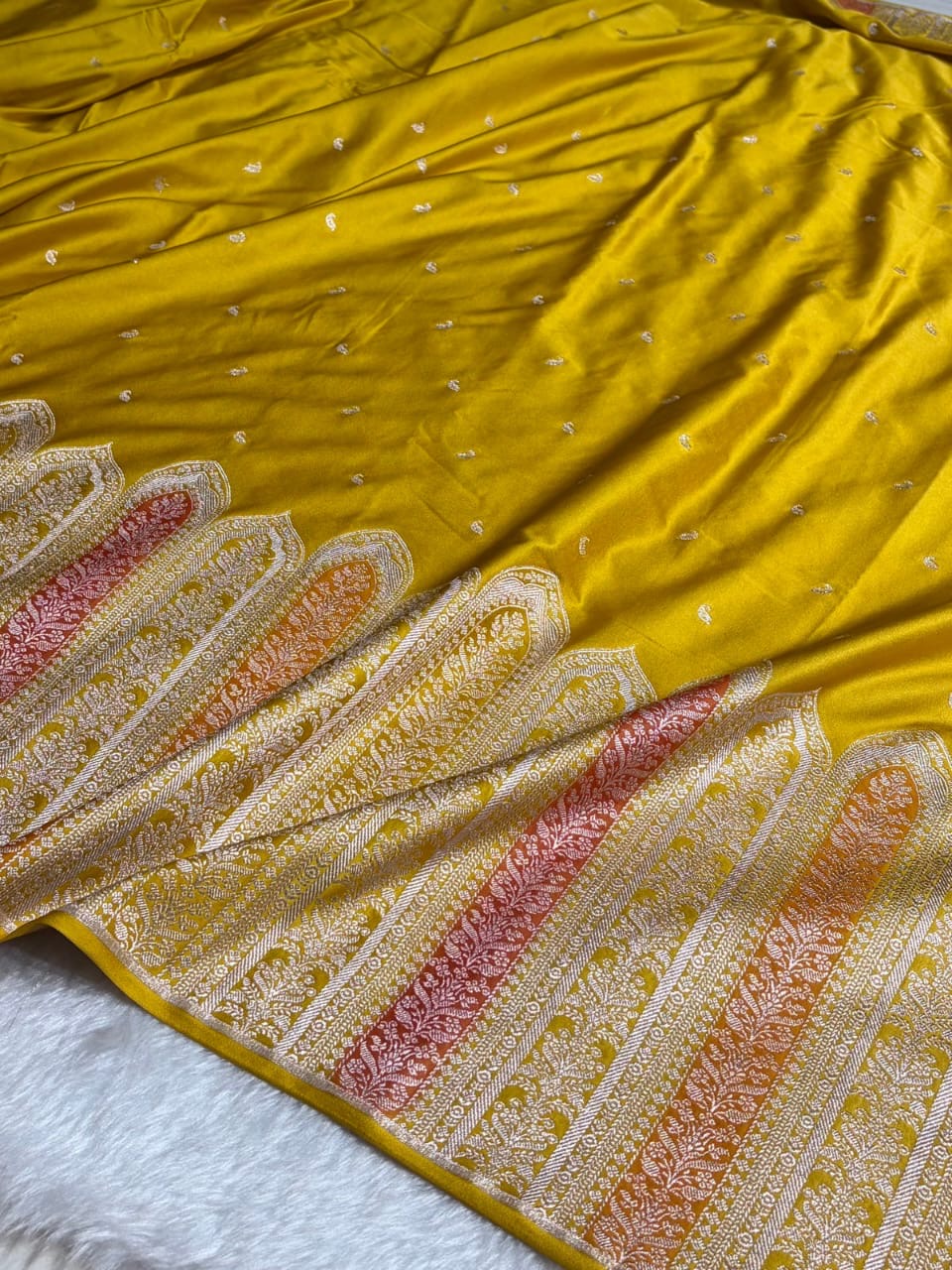 Yellow Meenakari Mashru Katan Silk Banarasi Saree