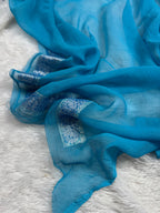Sky Blue 3D Pure Khaddi Chiffon Silk Banarasi Saree