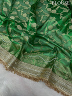 Emerald Green Tissue Silk Banarasi Saree with Pearl Work & Designer Lace Border