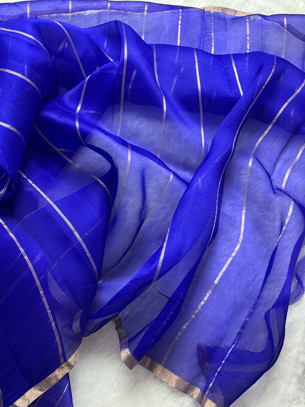 Royal Blue Stripe Sona & Roopa Pure Kora Organza Silk Banarasi Saree