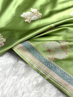 Pista Meenakari Mashru Katan Silk Banarasi Saree