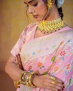 Baby Pink With Handbrush Pure Khaddi Georgette Silk Banarasi Saree