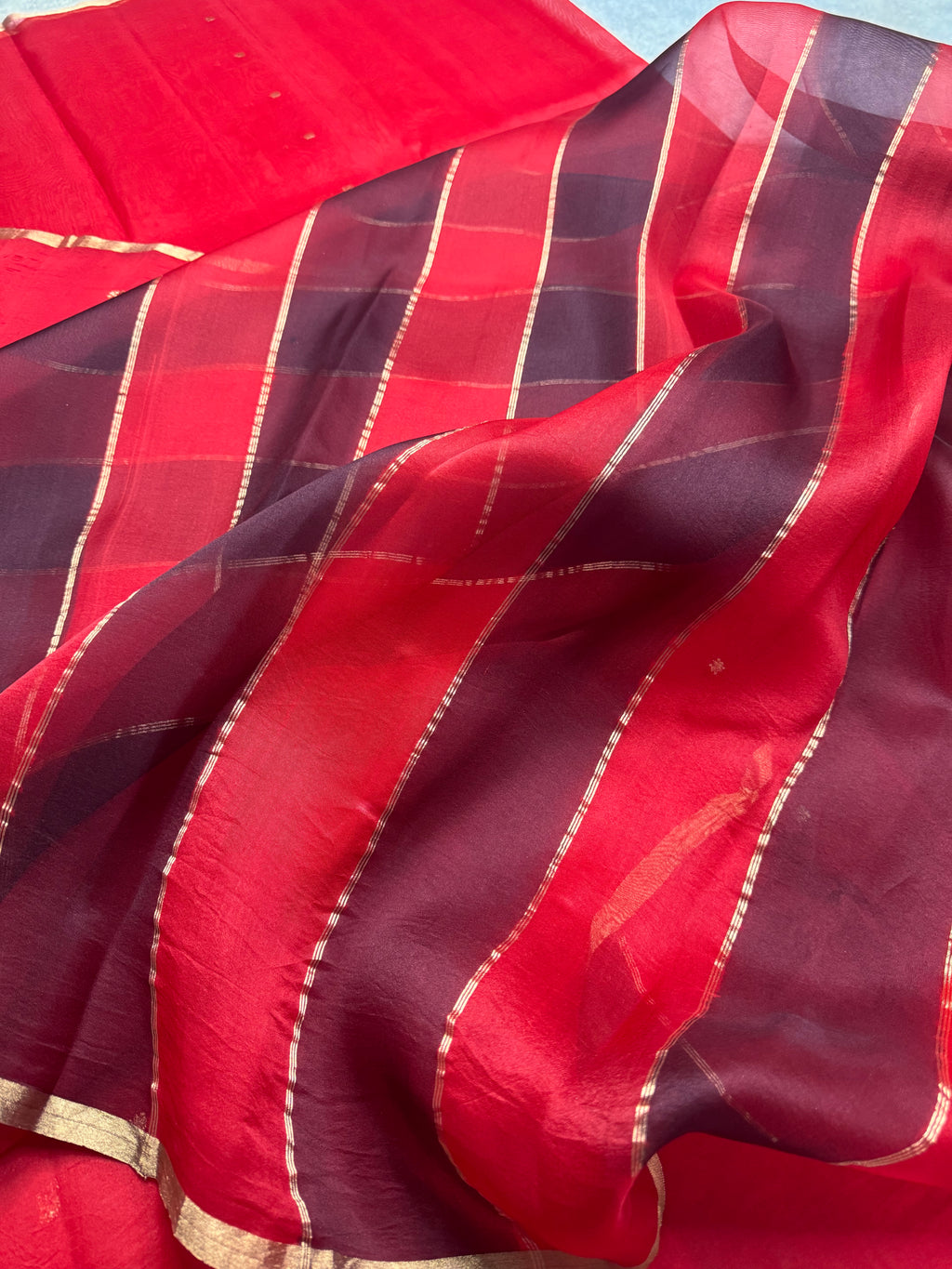 Rangkat Sona Roopa Pure Kora Organza Silk Banarasi Stripe Saree