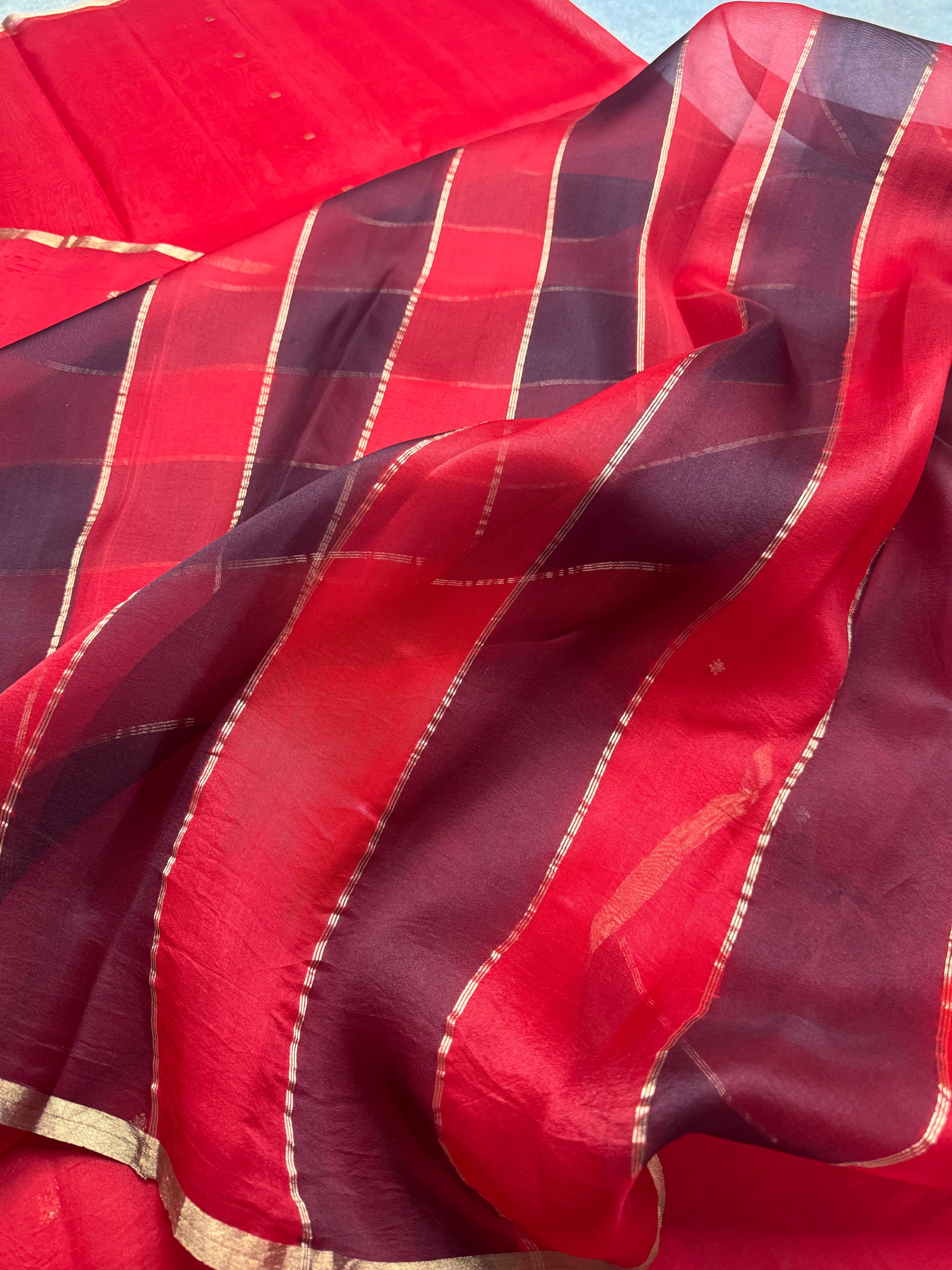 Rangkat Sona Roopa Pure Kora Organza Silk Banarasi Stripe Saree
