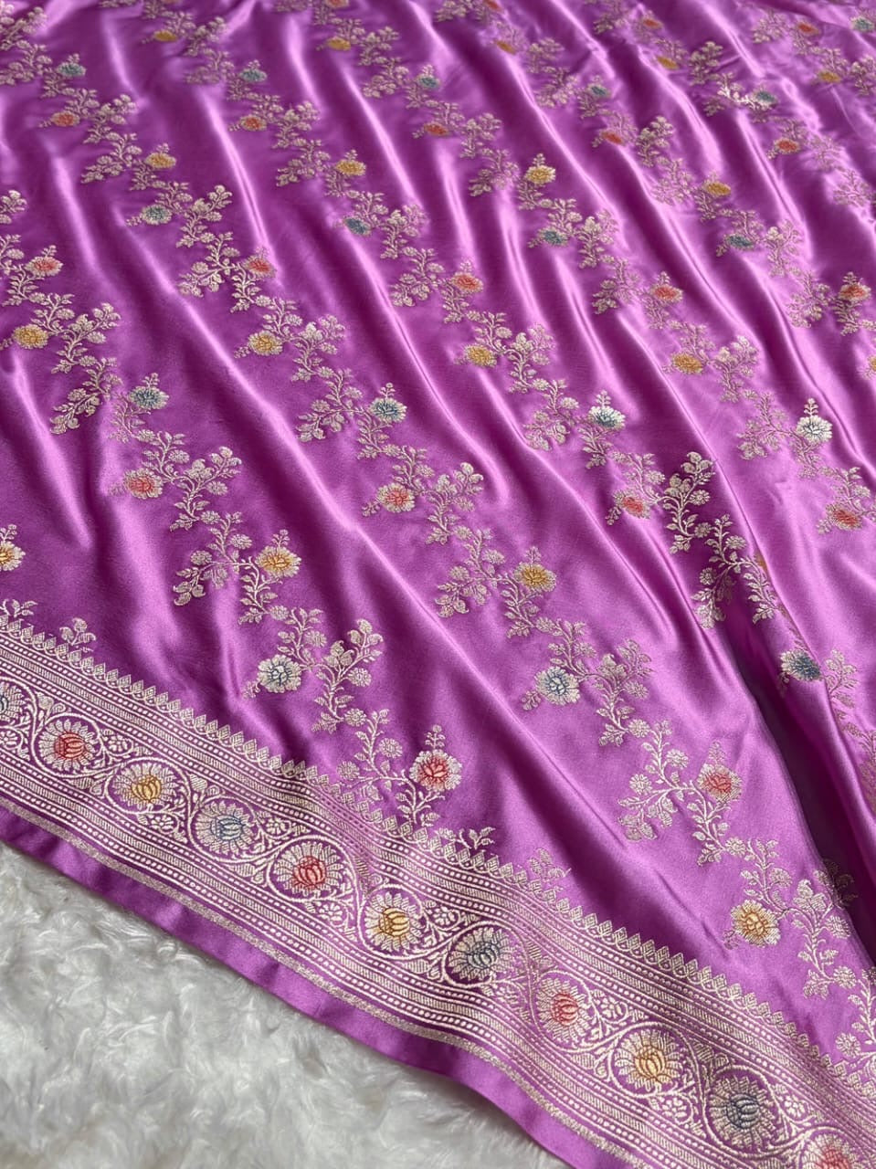 Lavender Meenakari Mashru Katan Silk Banarasi Saree
