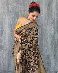 Black Pure Khaddi Georgette Silk Banarasi Saree