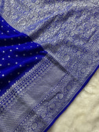 Royal Blue Pure Khaddi Georgette Silk Banarasi Mutter Dana Saree