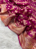 Rani Pure Chiffon Silk Banarasi Stripe Saree