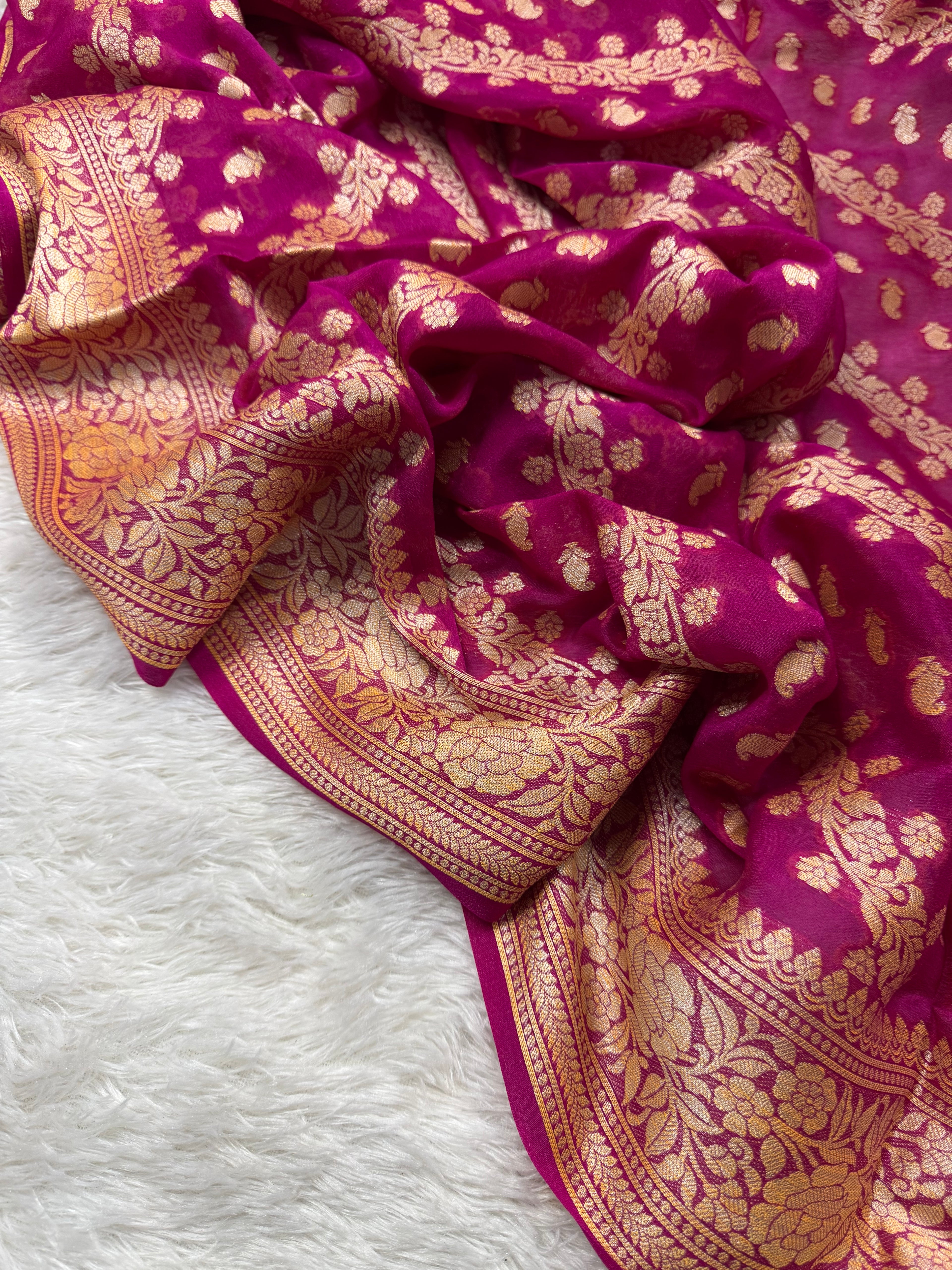 Rani Pure Chiffon Silk Banarasi Stripe Saree