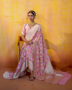 Baby Pink With Handbrush Pure Khaddi Georgette Silk Banarasi Saree