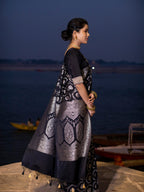 Black Mashru Kataan Silk Banarasi Saree