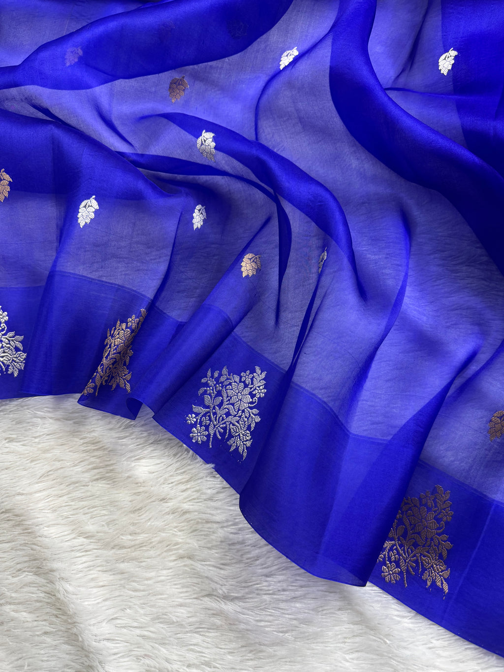 Royal Blue Pure Kora Organza Silk Banarasi Saree Sona & Roopa Zari Weaving