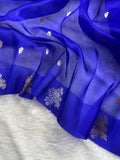 Royal Blue Pure Kora Organza Silk Banarasi Saree Sona & Roopa Zari Weaving