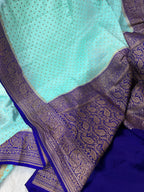 Sea Green & Dark Royal Blue Pure Khaddi Crep Silk Banarasi Saree
