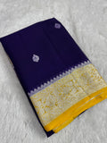 Navy Blue & Yellow Pure Khaddi Chiffon Silk Banarasi Saree