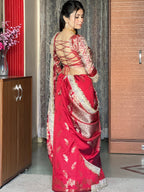 Maroon Red Banarasi Nazakat Soft Silk Saree