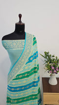 Ice Blue Rangkat Pure Khaddi Georgette Silk Banarasi Saree