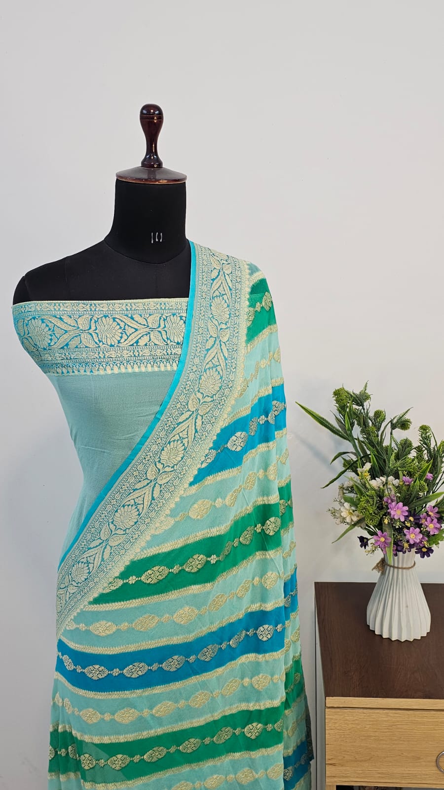 Ice Blue Rangkat Pure Khaddi Georgette Silk Banarasi Saree