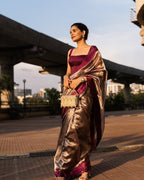 Reddish Wine Pure Glass Tissue Silk Banarasi Saree