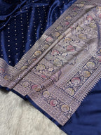 Navy Blue Meenakari Mashru Katan Silk Banarasi Saree