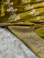 Olive Green Meenakari Mashru Katan Silk Banarasi Saree