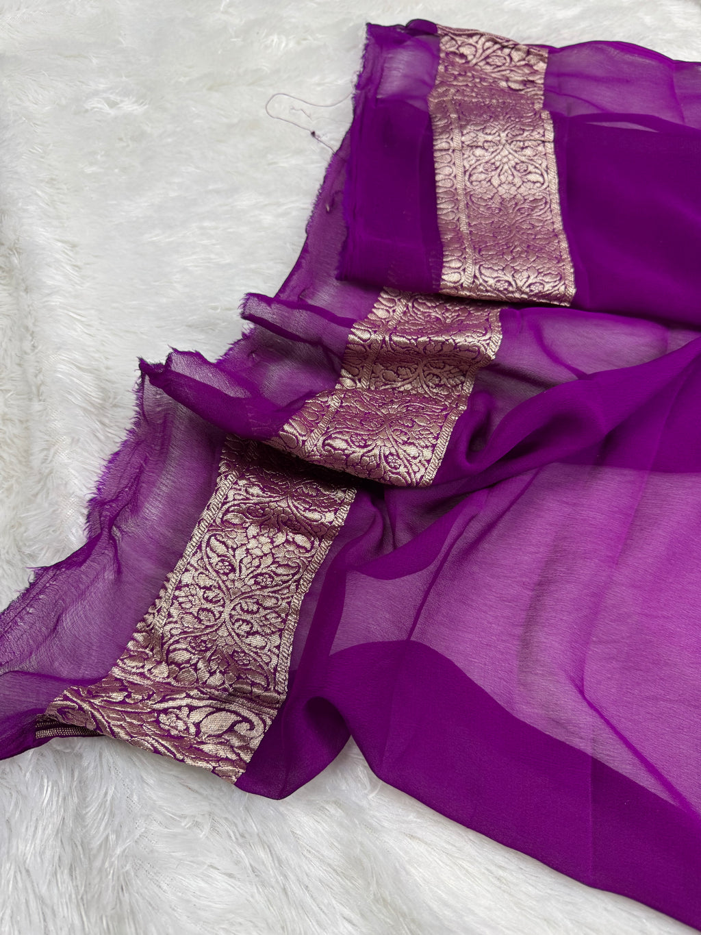 Royal Purple Pure Khaddi Georgette Silk Banarasi Meenakari Saree