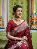Garnet Wine Swarovski Intricate Stone Work Banarasi Mashru Silk Saree