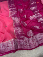 Pink & Hot Pink Pure Khaddi Chiffon Silk Banarasi Saree