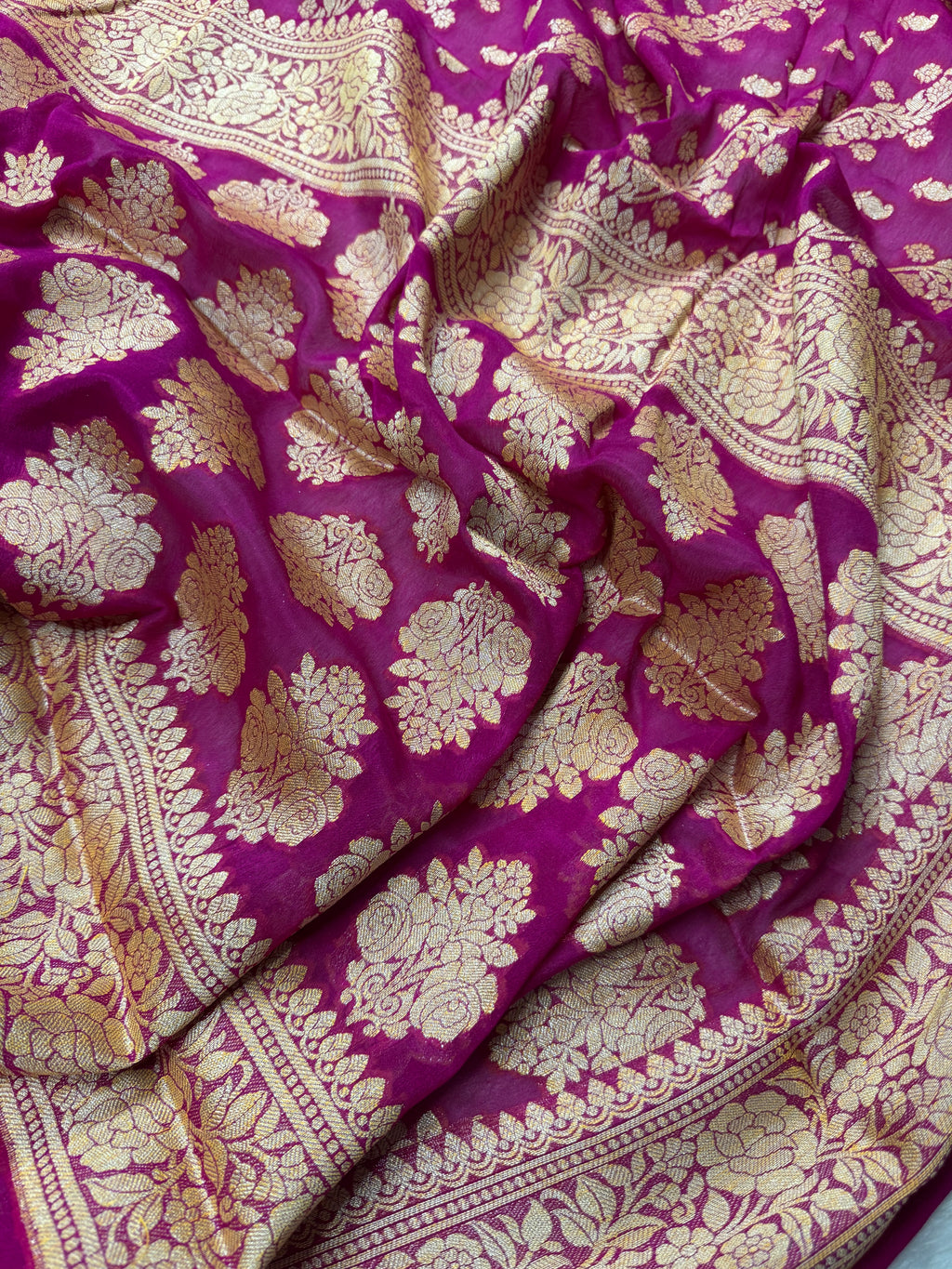 Rani Pure Chiffon Silk Banarasi Stripe Saree