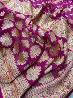 Rani Pure Chiffon Silk Banarasi Stripe Saree