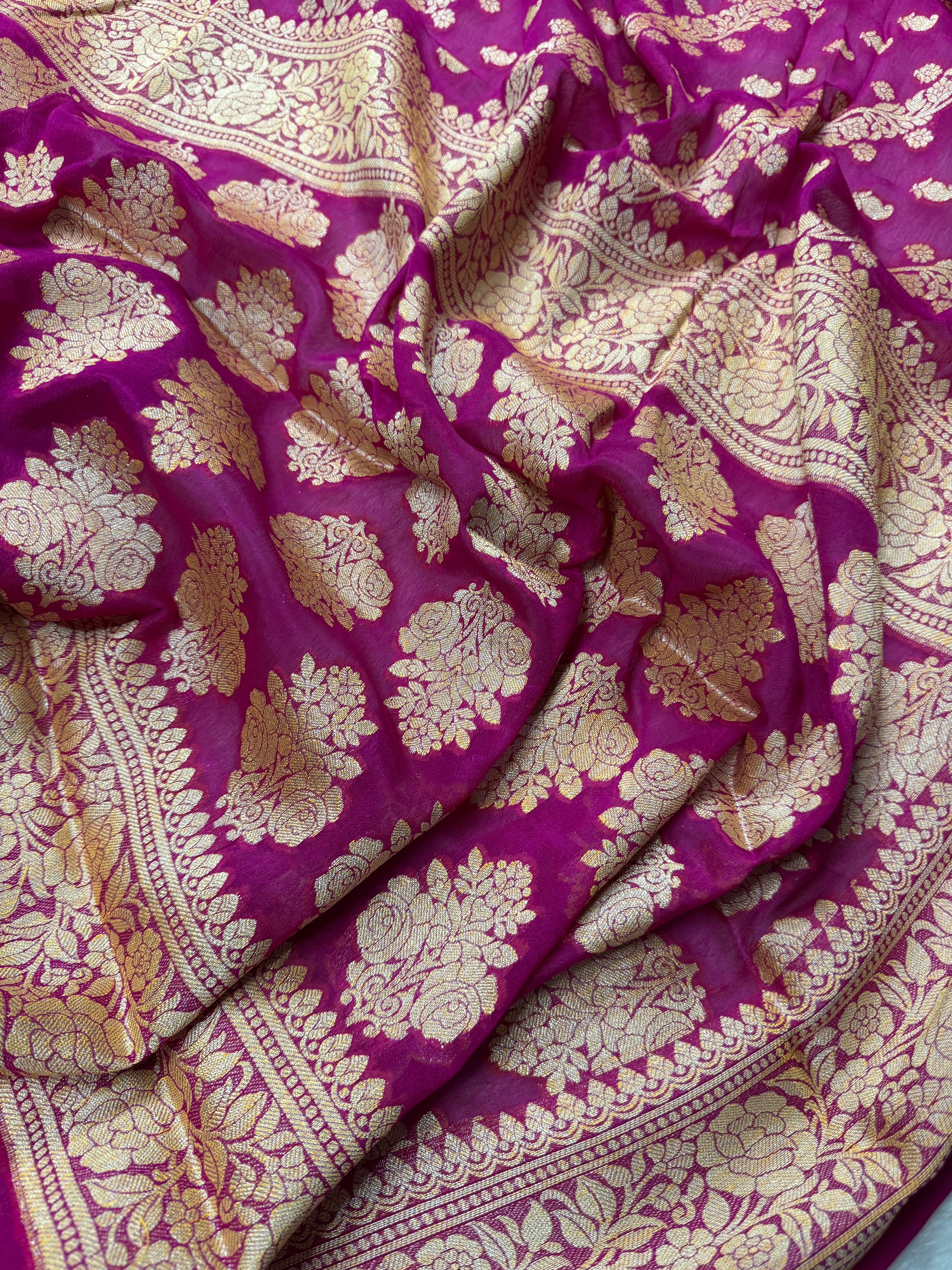 Rani Pure Chiffon Silk Banarasi Stripe Saree