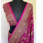 Rani Pink Pure Khaddi Georgette Silk Banarasi Saree