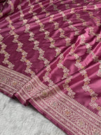 Deep Berry Meenakari Mashru Katan Silk Banarasi Saree