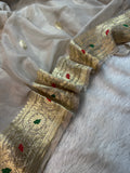 Natural Pure Khaddi Tissue Chiffon Water & Roopa Zari Meenakari Banarasi Saree