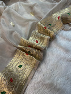 Natural Pure Khaddi Tissue Chiffon Water & Roopa Zari Meenakari Banarasi Saree