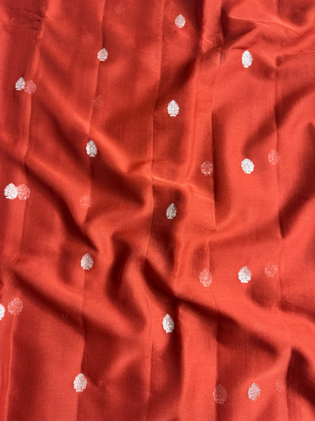 Rust Pure Khaddi Chiffon Silk Banarasi Saree