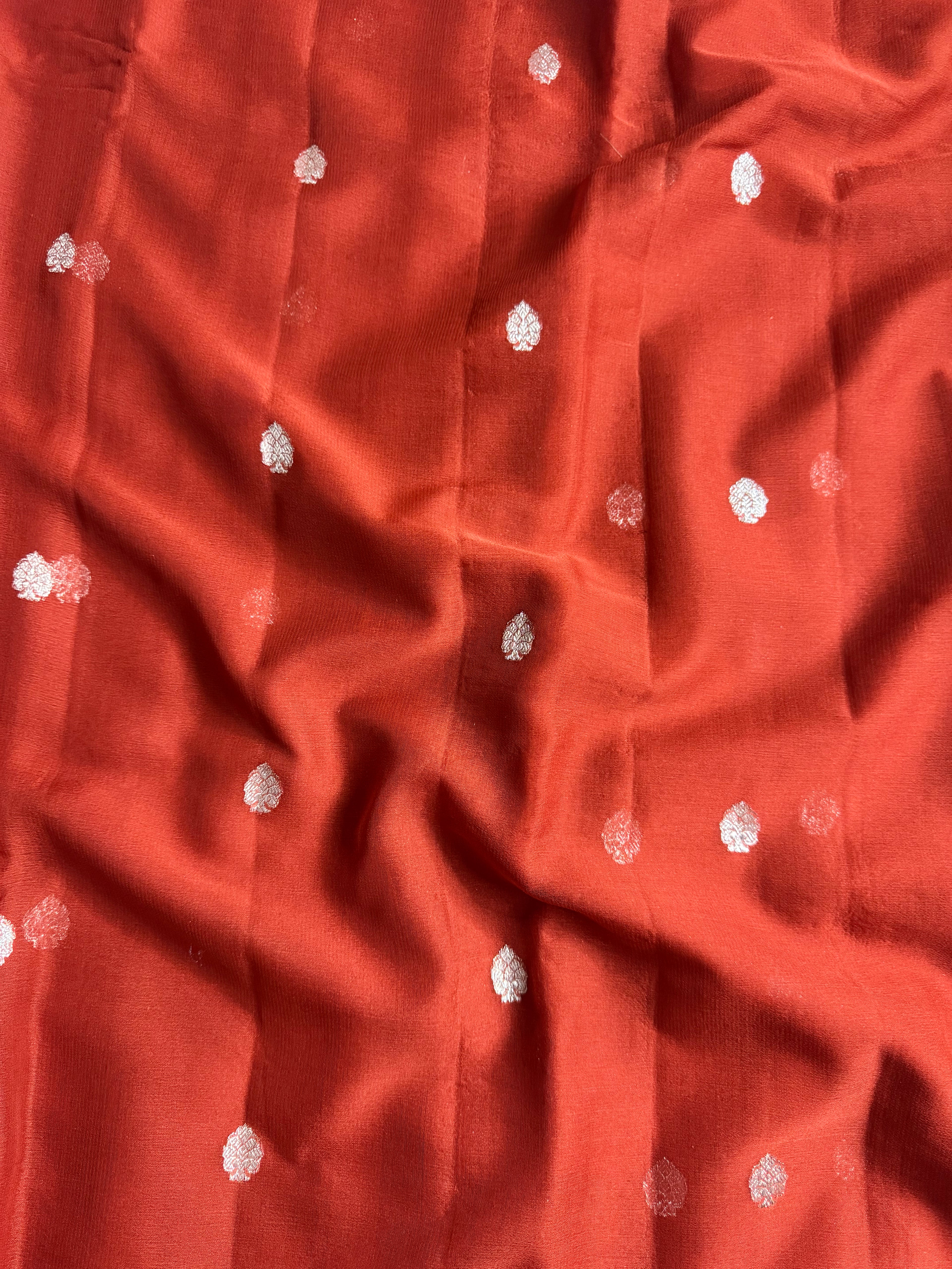 Rust Pure Khaddi Chiffon Silk Banarasi Saree