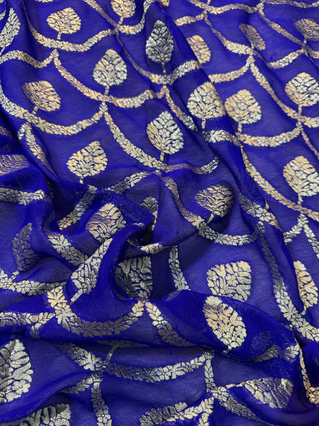 Royal Blue Pure Khaddi Georgette Silk Banarasi Saree