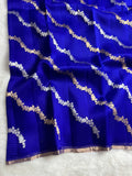 Royal Blue Stripe Sona & Roopa Pure Kora Organza Silk Banarasi Saree