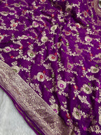 Royal Purple Pure Khaddi Georgette Silk Banarasi Meenakari Saree