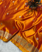Kesri Orange Mashru Katan Silk Banarasi Saree