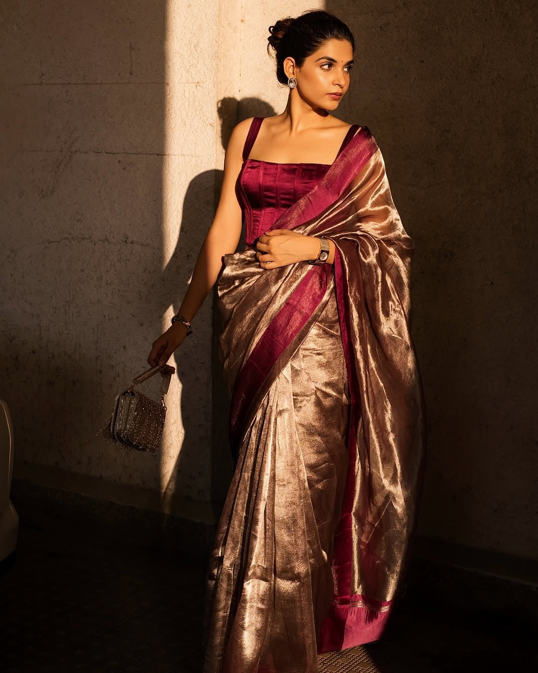 Reddish Wine Pure Glass Tissue Silk Banarasi Saree