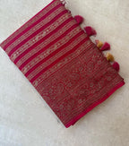 Rani Pink Pure Khaddi Georgette Silk Banarasi Border Stripe Saree